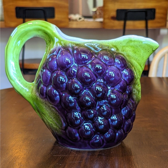 Vintage Pier 1 Majolica Grape Vine Pitcher 3D Made in Italy - Picture 11 of 12